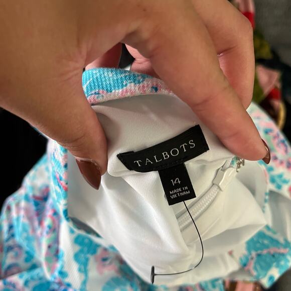 Talbots Sleeveless Blue Pink Fresco Paisley Sheath Dress Wmns 14 Preppy Coastal - Picture 8 of 10